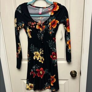 No Boundaries Black and Red Floral Long Sleeve Dress
